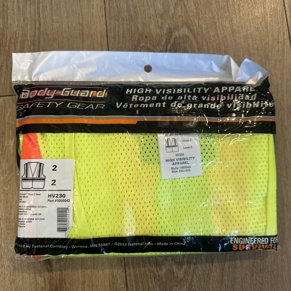 Body Guard High Visibility Safety Vest – Reflective ANSI Class 2 S/M NEW
